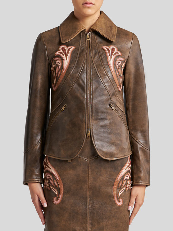 Etro Leather Blazer In Braun