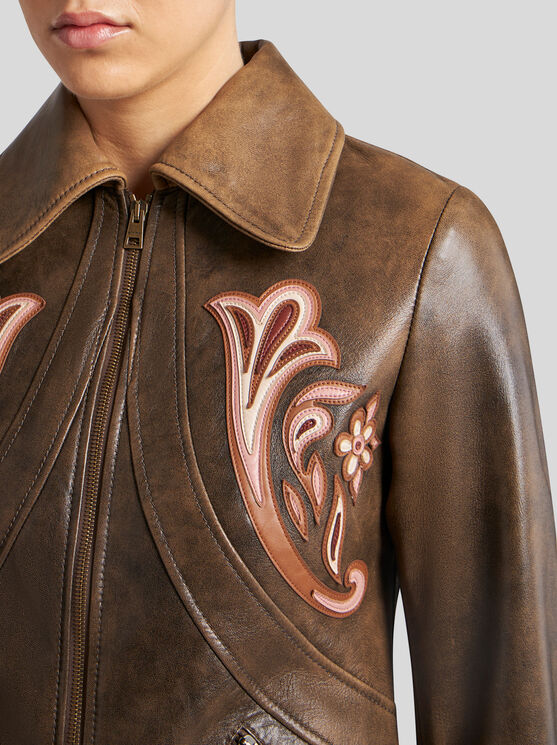 Etro Leather Blazer In Braun