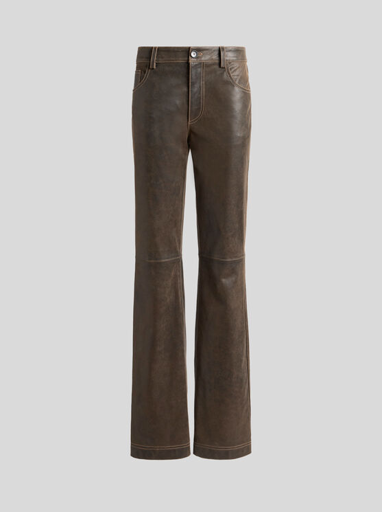 Etro , Leather Trousers, Woman, Brown, Size 42 In Brown