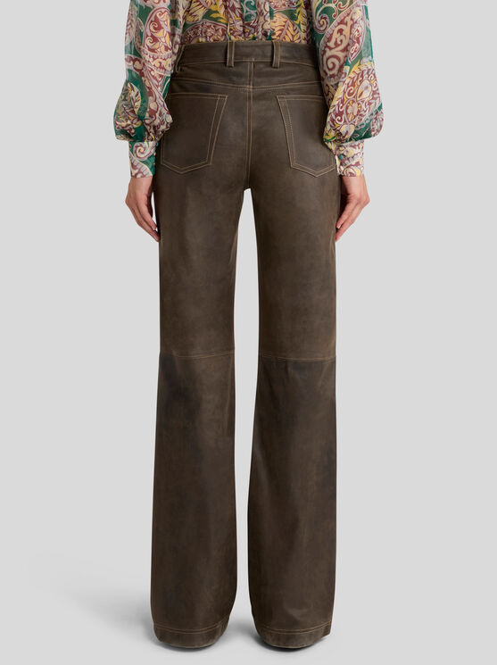 Etro , Leather Trousers, Woman, Brown, Size 42 In Brown