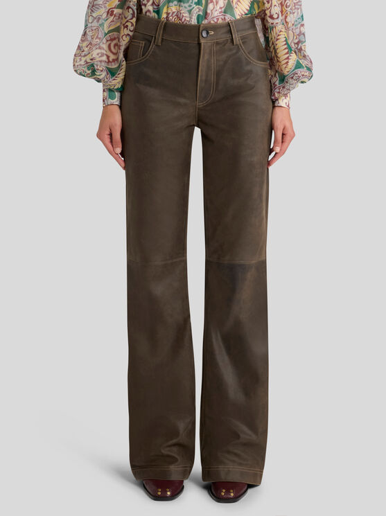 Etro , Leather Trousers, Woman, Brown, Size 42 In Brown