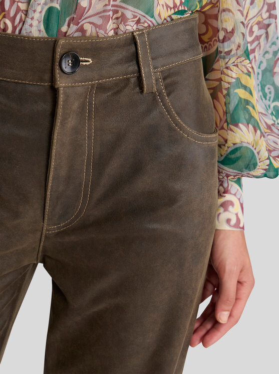 Etro , Leather Trousers, Woman, Brown, Size 42 In Brown