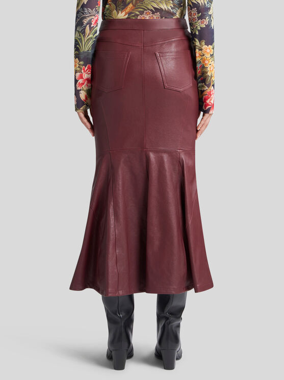 Shop Etro Nappa Leather Mermaid Skirt In Burgundy