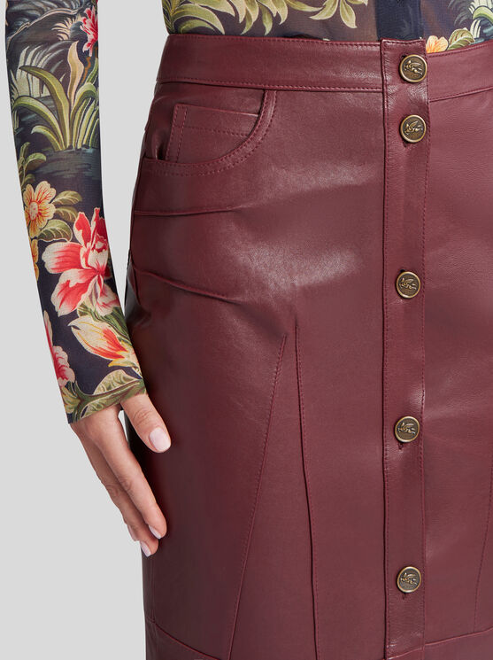 Shop Etro Nappa Leather Mermaid Skirt In Burgundy