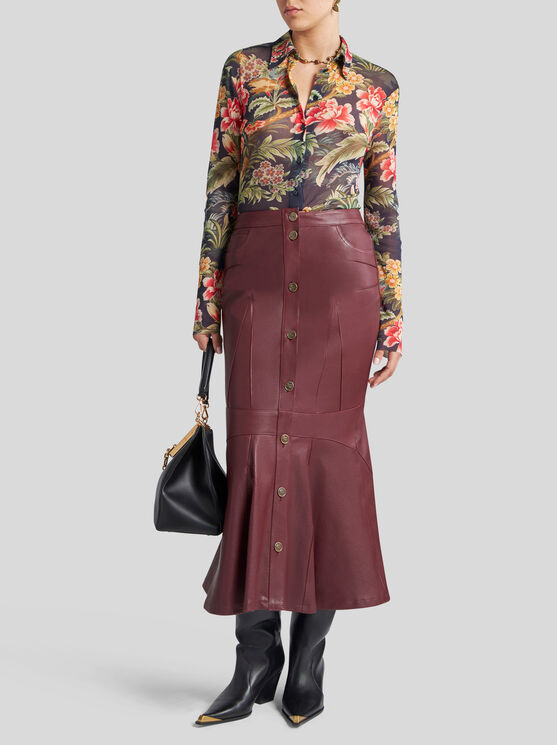 Shop Etro Nappa Leather Mermaid Skirt In Burgundy