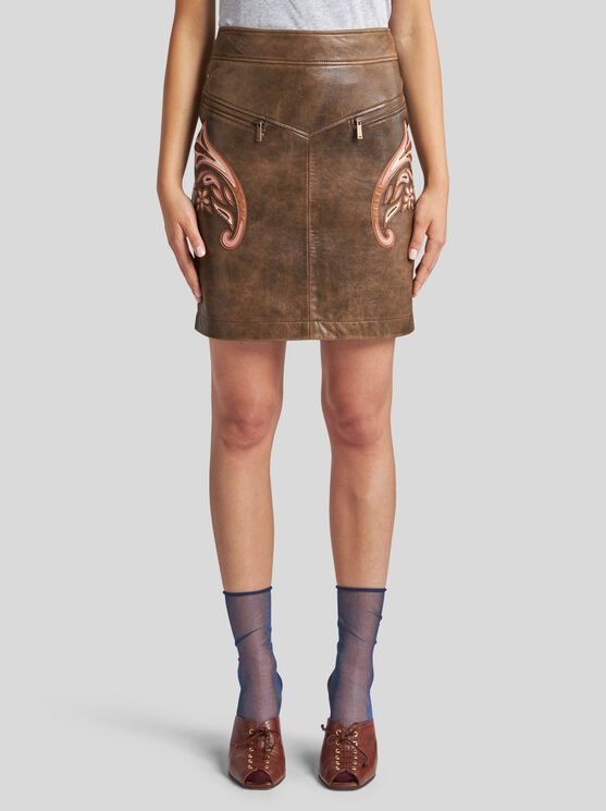 Etro Leather Skirt In Braun