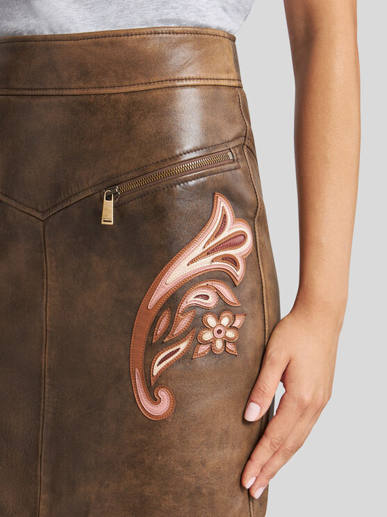 Etro Leather Skirt In Braun