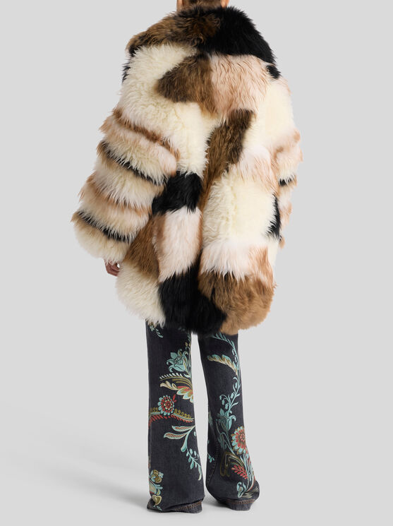 Etro , Mantel Aus Kombiniertem Fell, Damen, Weiss, Grösse M In Multi