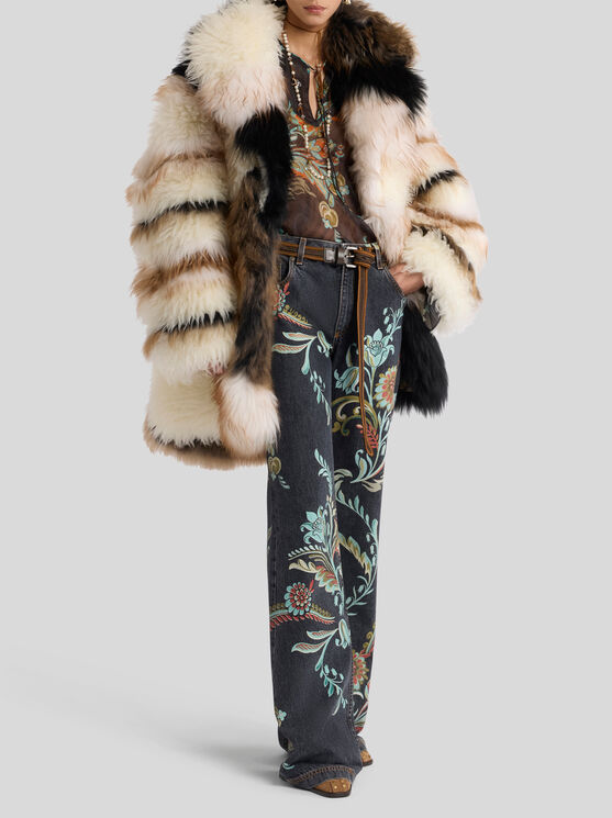 Etro , Mantel Aus Kombiniertem Fell, Damen, Weiss, Grösse M In Multi