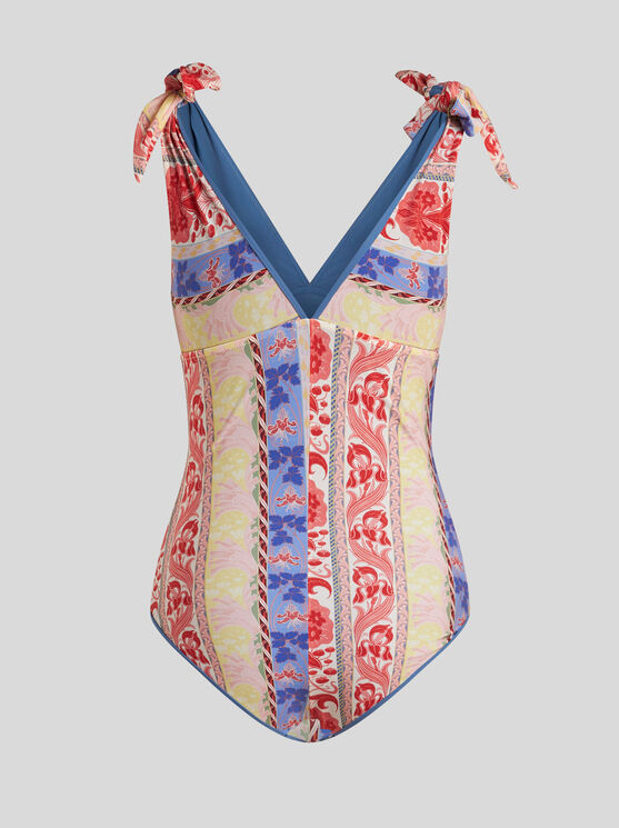 Shop Etro Printed Swimsuit In White