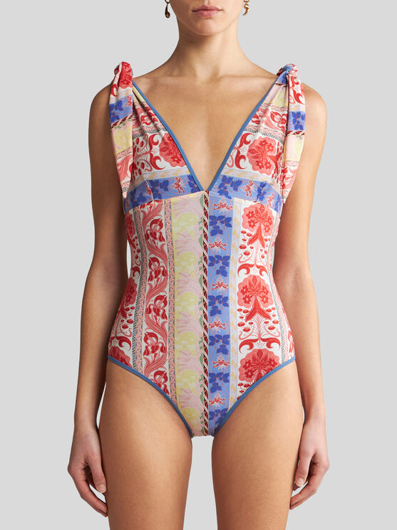 Shop Etro Printed Swimsuit In White