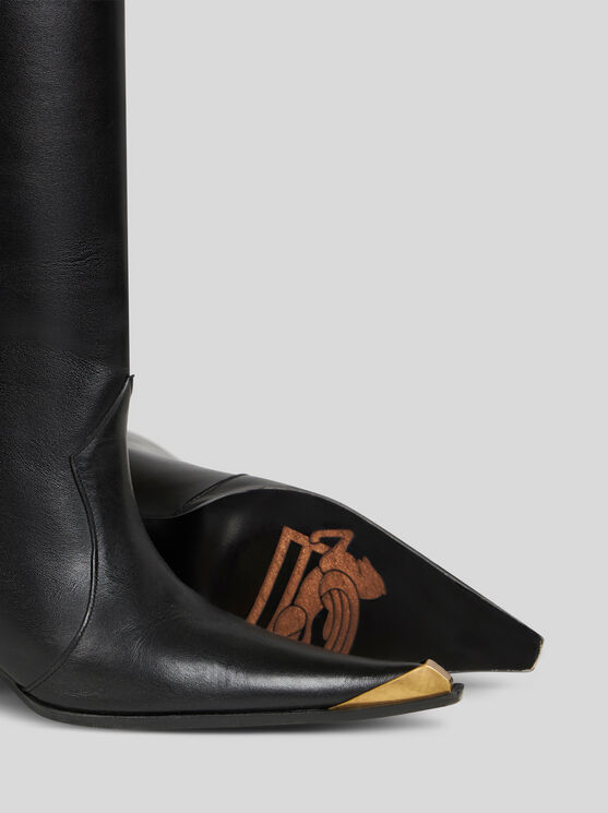Etro Pointed Toe Mid Block Heel Boots In Black