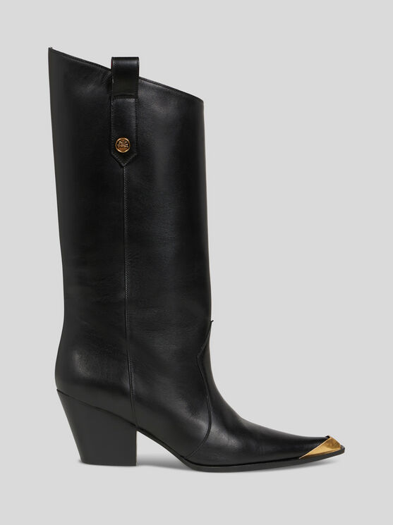 Etro Pointed Toe Mid Block Heel Boots In Black
