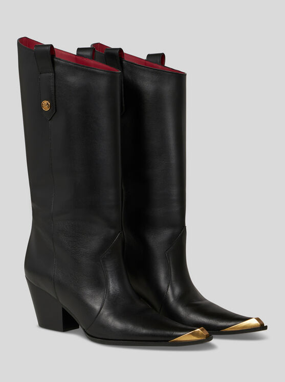 Etro Pointed Toe Mid Block Heel Boots In Black