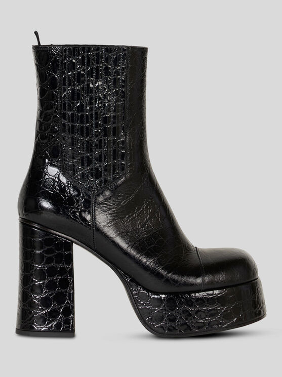 Shop Etro Printed Leather Platform Ankle Boots In Black