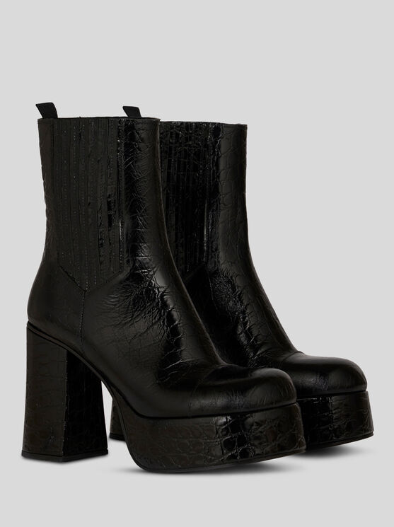 Shop Etro Printed Leather Platform Ankle Boots In Black