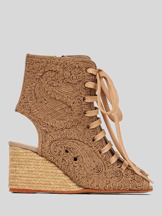 Etro , Peep-toe Paisley Ankle Boots, Woman, Grey, Size 41 In Grey