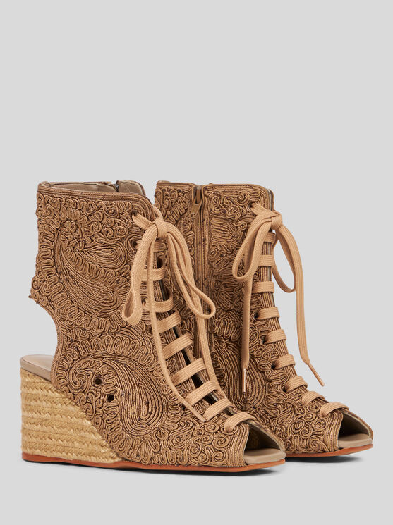 Etro , Peep-toe Paisley Ankle Boots, Woman, Grey, Size 41 In Grey
