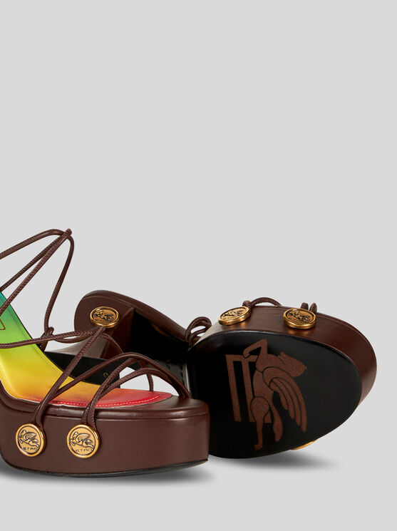 Shop Etro Platform Sandals With Straps And Studs In Dark Brown