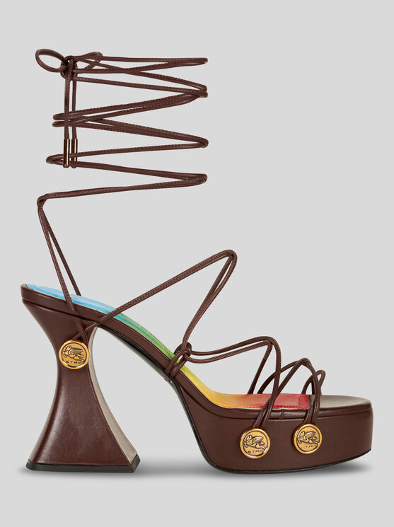 Shop Etro Platform Sandals With Straps And Studs In Dark Brown