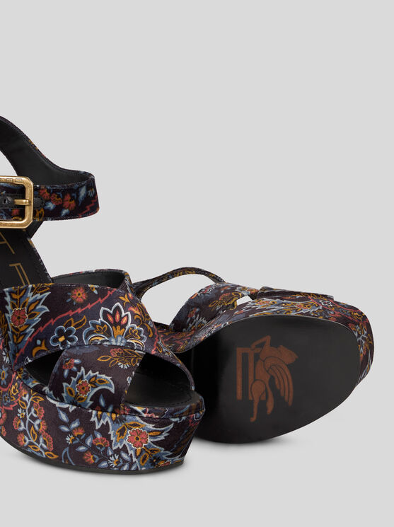 Shop Etro Printed Velvet Platform Sandals In Black