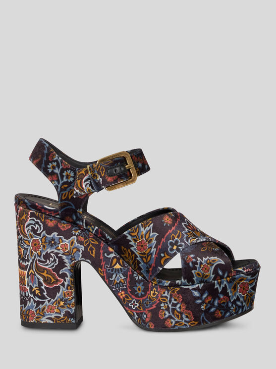 Shop Etro Printed Velvet Platform Sandals In Black