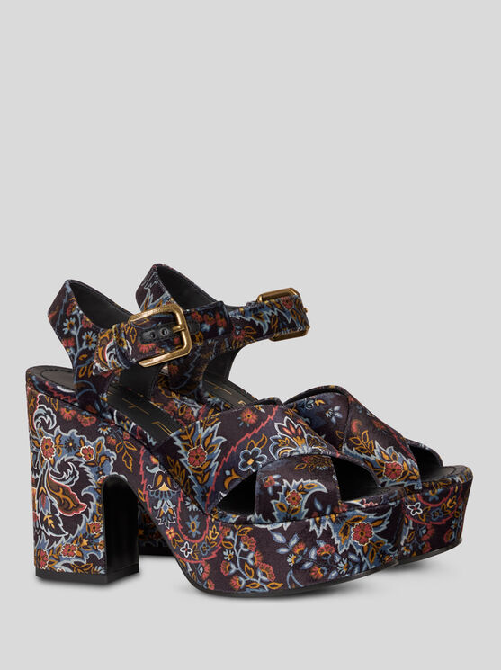 Shop Etro Printed Velvet Platform Sandals In Black