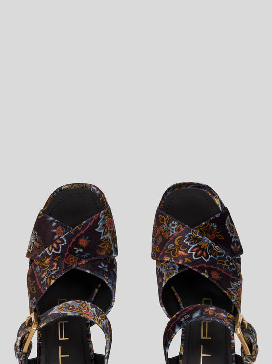 Shop Etro Printed Velvet Platform Sandals In Black