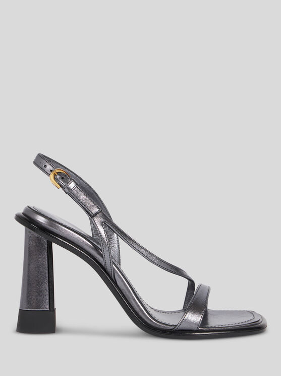 Shop Etro Laminated Leather Sandals In Grey