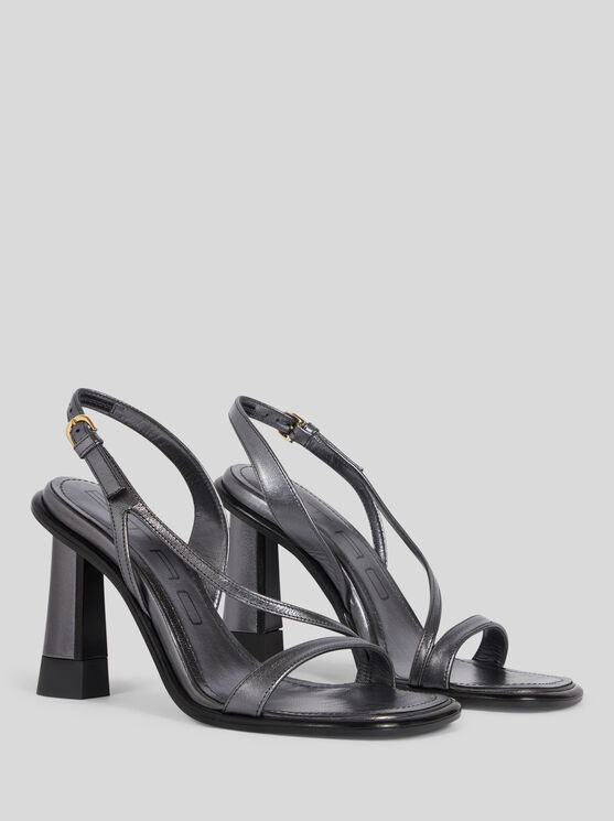 Shop Etro Laminated Leather Sandals In Grey