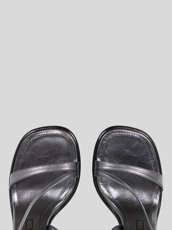 Shop Etro Laminated Leather Sandals In Grey