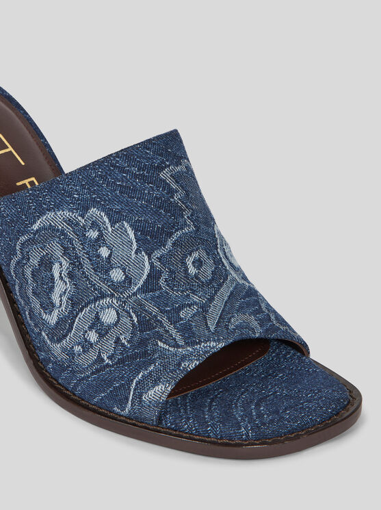 Etro , Jacquard Denim Mules, Woman, Navy Blue, Size 41 In Navy Blue