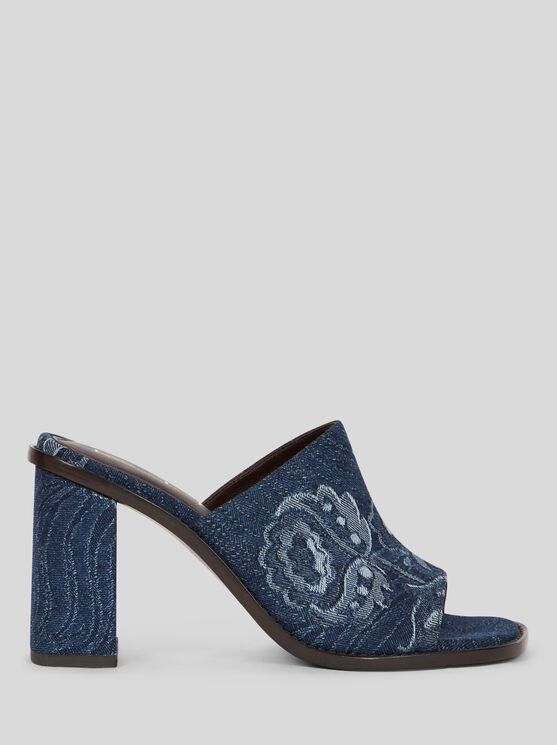 Etro , Jacquard Denim Mules, Woman, Navy Blue, Size 41 In Navy Blue