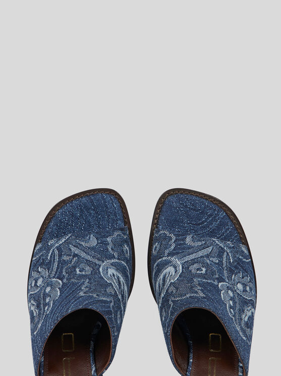 Etro , Jacquard Denim Mules, Woman, Navy Blue, Size 41 In Navy Blue