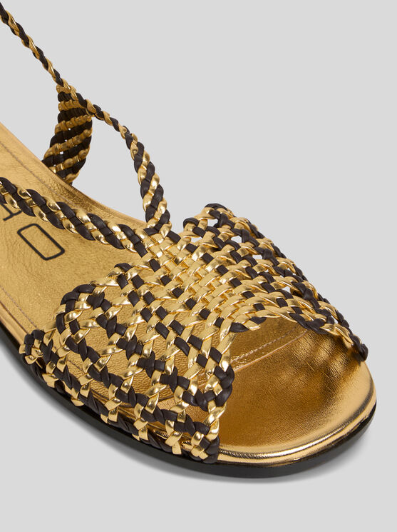 Etro Woven Flat Sandals In Gold