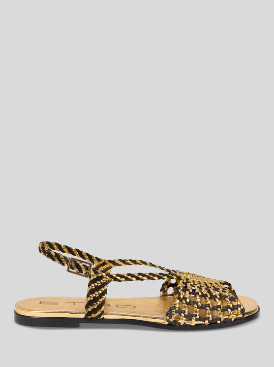 Etro Woven Flat Sandals In Gold