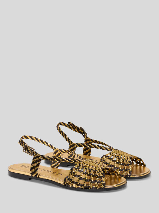 Etro Woven Flat Sandals In Gold