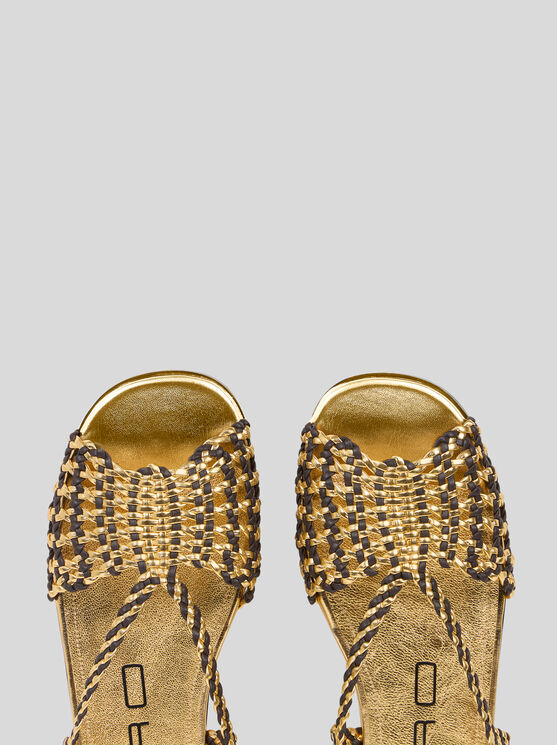Etro Woven Flat Sandals In Gold