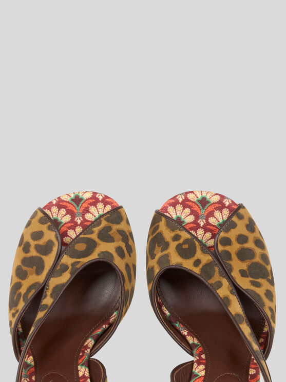 Etro , Hohe Sandalen Aus Veloursleder Mit Animal-muster, Damen, Hellbraun, Grösse 38 In Multi