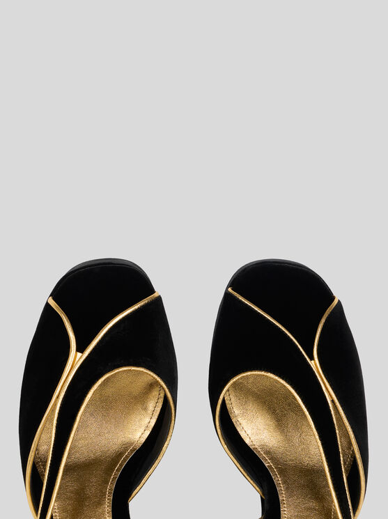 Etro , Plateau-sandalen Aus Samt Mit Metallic-paspel, Damen, Schwarz, Grösse 40 In Black