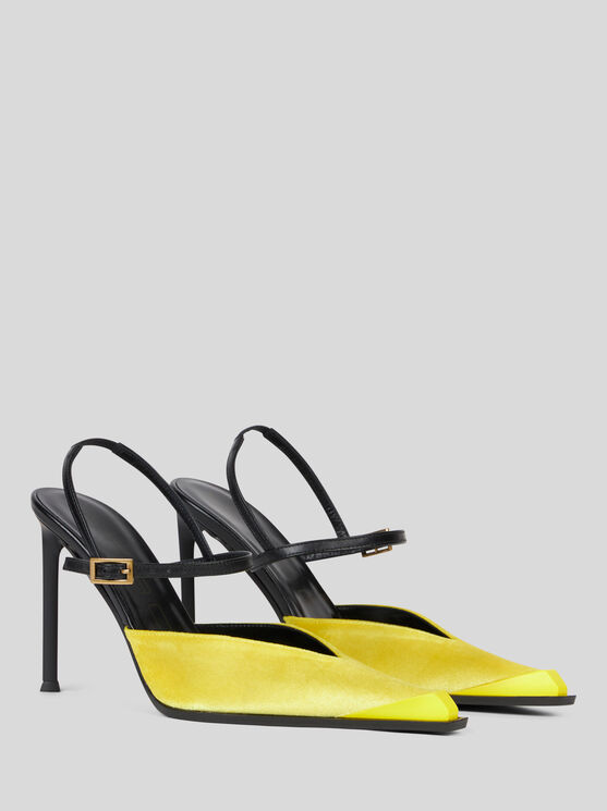 Shop Etro Leather And Velvet Court Shoes In Yellow