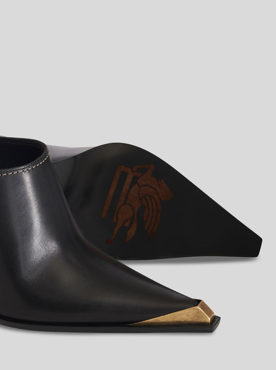 Shop Etro Leather Mules In Black