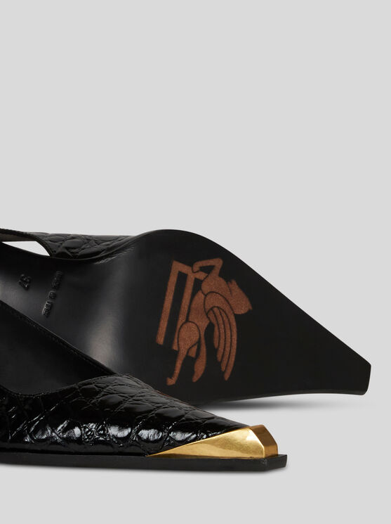 Shop Etro Printed Leather Slingbacks In Black