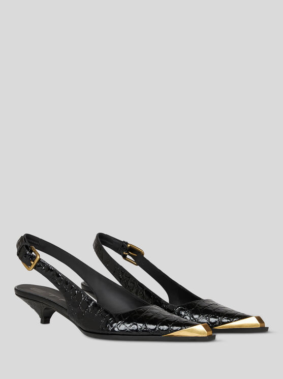 Shop Etro Printed Leather Slingbacks In Black