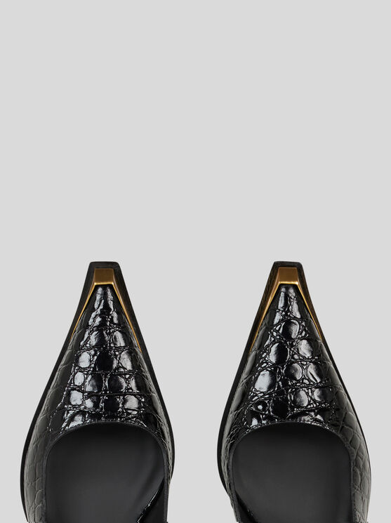 Shop Etro Printed Leather Slingbacks In Black