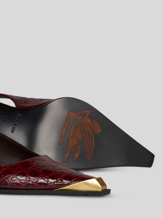 Shop Etro Printed Leather Slingbacks In Burgundy