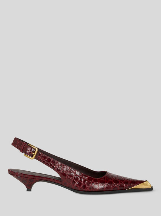 Shop Etro Printed Leather Slingbacks In Burgundy