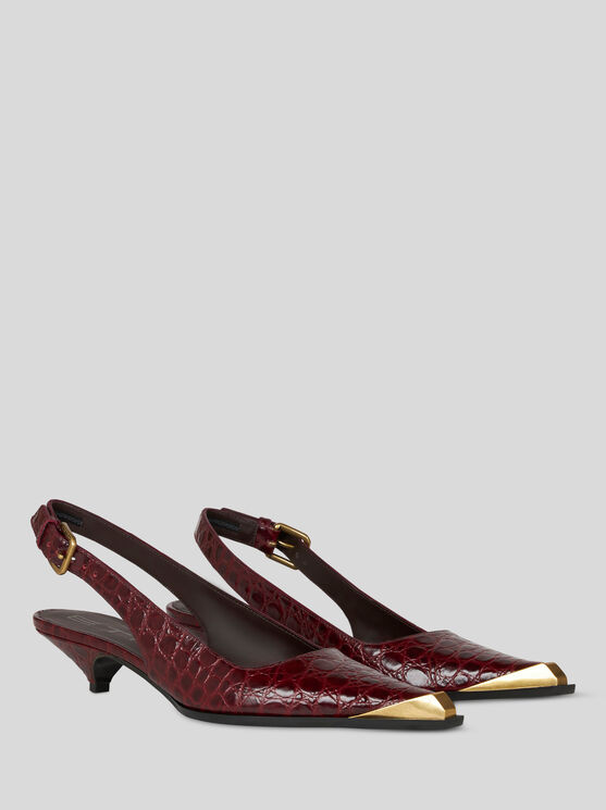 Shop Etro Printed Leather Slingbacks In Burgundy