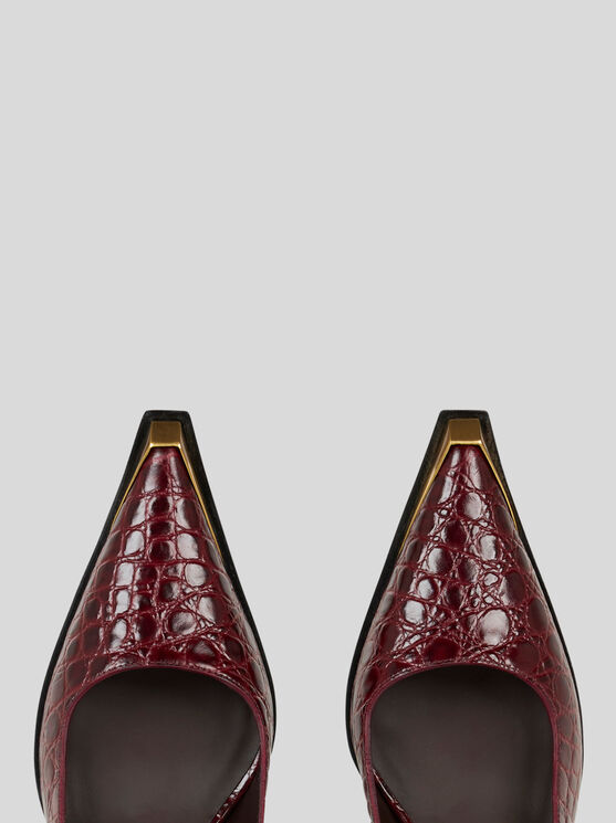 Shop Etro Printed Leather Slingbacks In Burgundy