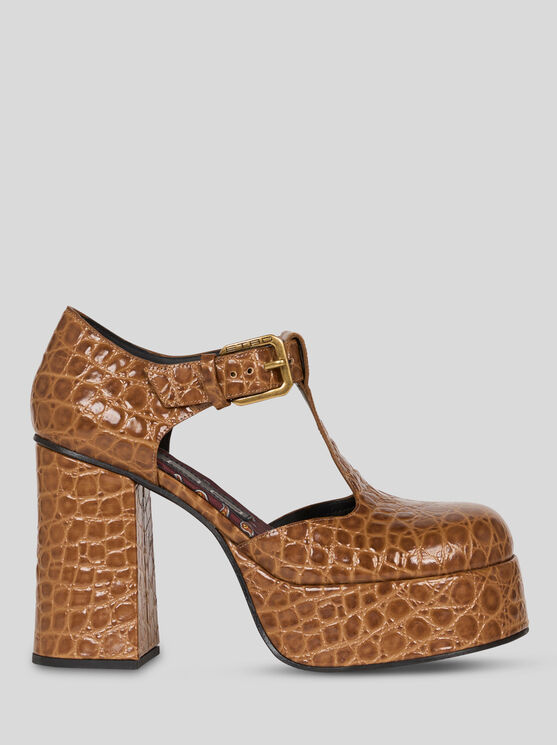 Shop Etro Printed Leather Mary Jane Sandals In Light Brown